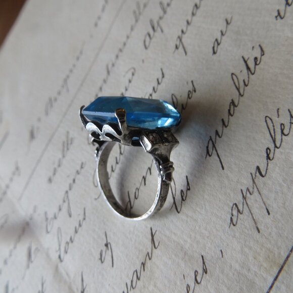 Antique Aquamarine Ring Sterling Setting Size 6 Blue - Picture 4 of 4